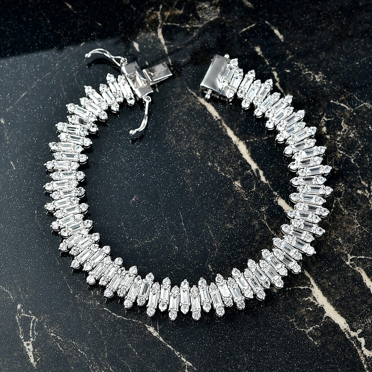 D'Joy White Zircon 15.75 ctw Sunburst Bracelet in Rhodium Over Sterling Silver (6.50 In) image number 1
