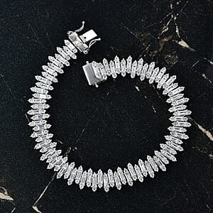 D'Joy White Zircon 19.35 ctw Sunburst Bracelet in Rhodium Over Sterling Silver (8.00 In)