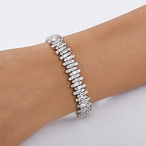 D'Joy White Zircon 19.35 ctw Sunburst Bracelet in Rhodium Over Sterling Silver (8.00 In)