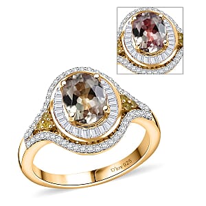 D'Joy Turkizite, Yellow and White Diamond 2.00 ctw Ring in 18K Vermeil Yellow Gold Over Sterling Silver (Size 10.0)