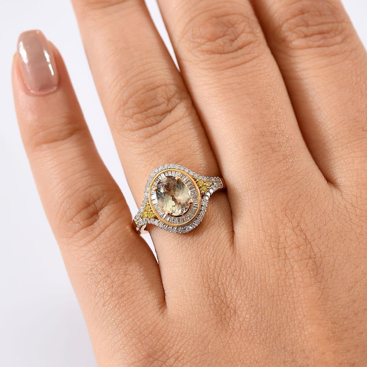 D'Joy Turkizite, Yellow and White Diamond 2.00 ctw Ring in 18K Vermeil Yellow Gold Over Sterling Silver (Size 10.0) image number 2