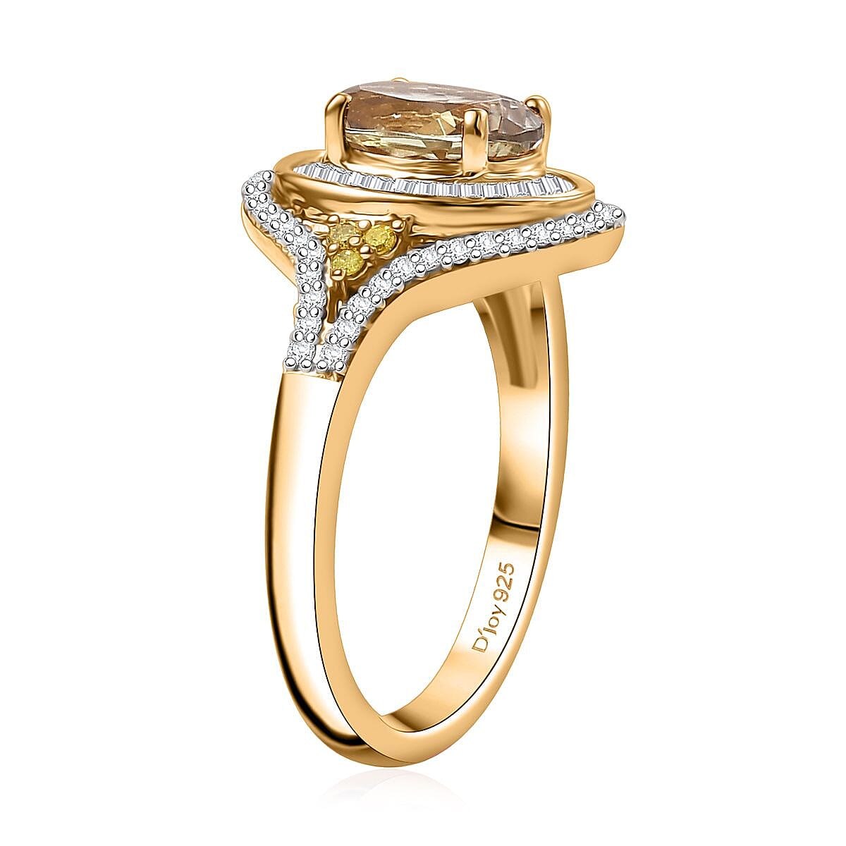 D'Joy Turkizite, Yellow and White Diamond 2.00 ctw Ring in 18K Vermeil Yellow Gold Over Sterling Silver (Size 10.0) image number 3