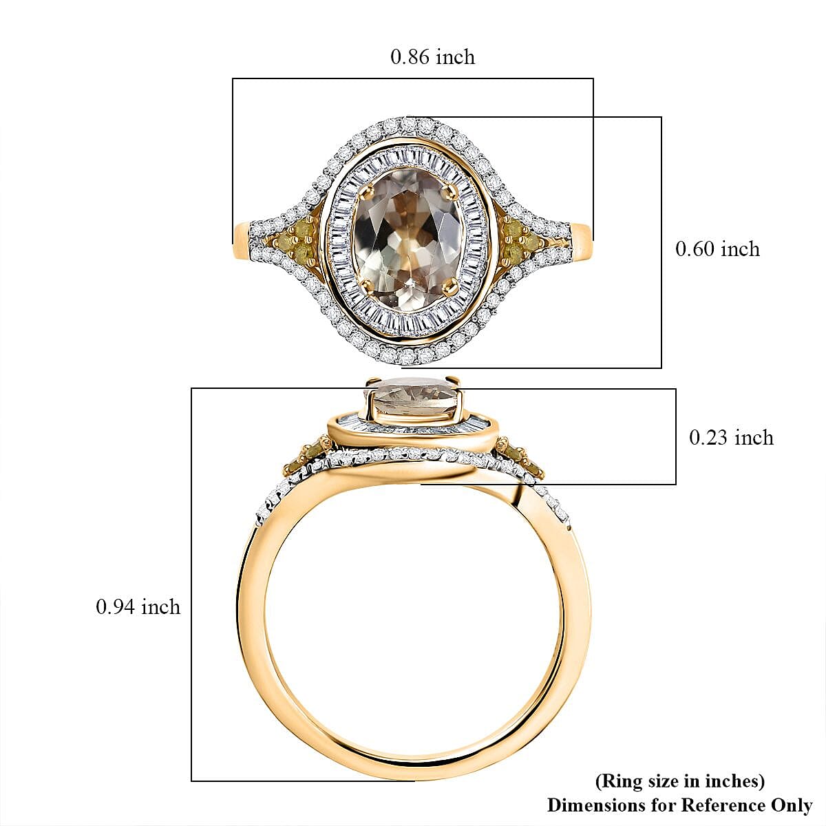D'Joy Turkizite, Yellow and White Diamond 2.00 ctw Ring in 18K Vermeil Yellow Gold Over Sterling Silver (Size 10.0) image number 5
