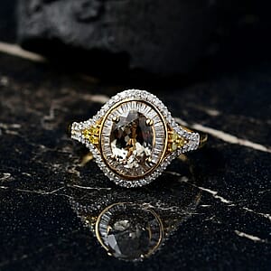 D'Joy Turkizite, Yellow and White Diamond 2.00 ctw Celestial Ring in 18K Vermeil Yellow Gold Over Sterling Silver (Size 7.0)