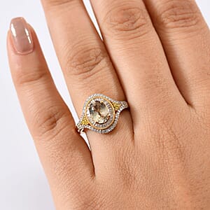 D'Joy Turkizite, Yellow and White Diamond 2.00 ctw Celestial Ring in 18K Vermeil Yellow Gold Over Sterling Silver (Size 7.0)