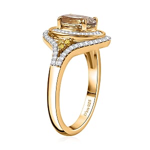 D'Joy Turkizite, Yellow and White Diamond 2.00 ctw Celestial Ring in 18K Vermeil Yellow Gold Over Sterling Silver (Size 7.0)