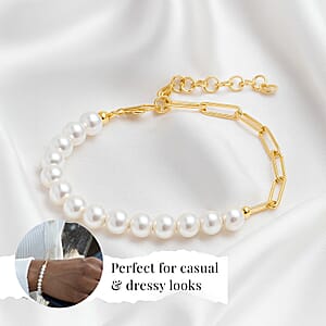 D'Joy Pearl Fancy Bracelet in 18K Vermeil Yellow Gold Over Sterling Silver (6.50 In)