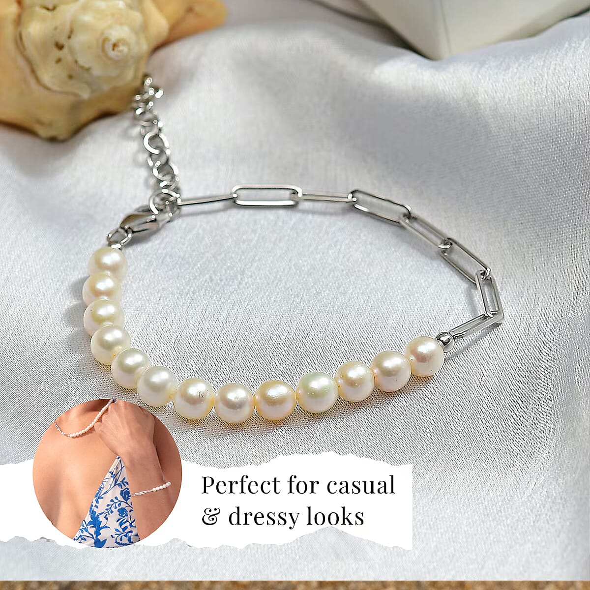 D'Joy Pearl Fancy Bracelet in Rhodium Over Sterling Silver (6.50 In) image number 3