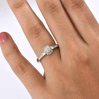 D'Joy Diamond 0.33 ctw Starlit Grace Ring in Rhodium Over Sterling Silver (Size 10.0)
