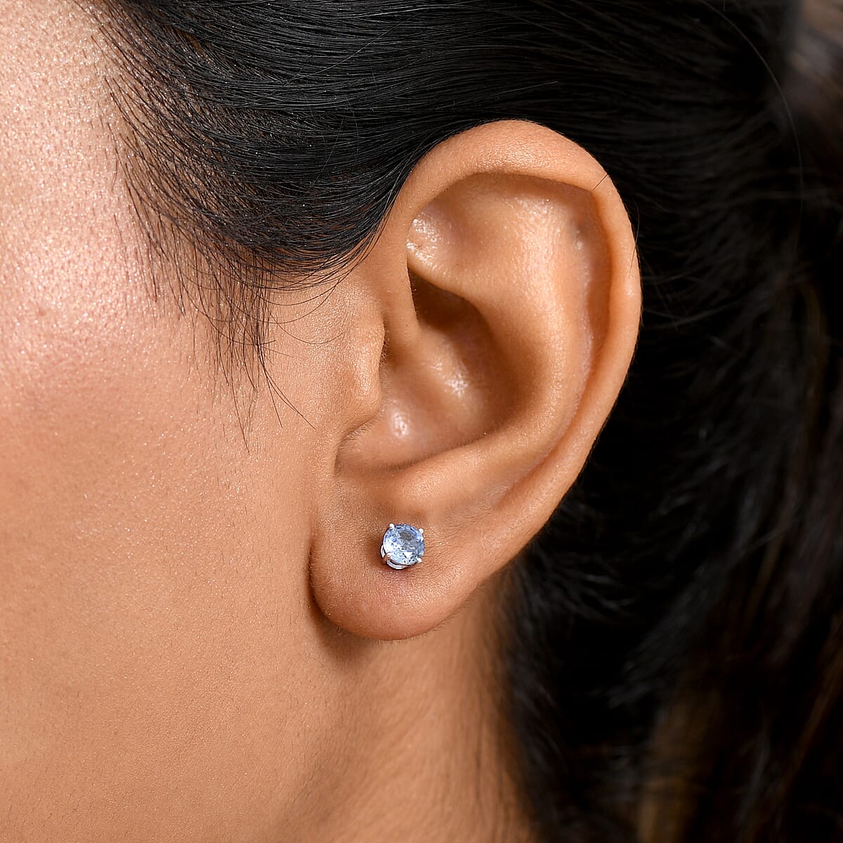 AAA Ceylon Blue Sapphire 1.25 ctw Solitaire Stud Earrings in 10K White Gold image number 2