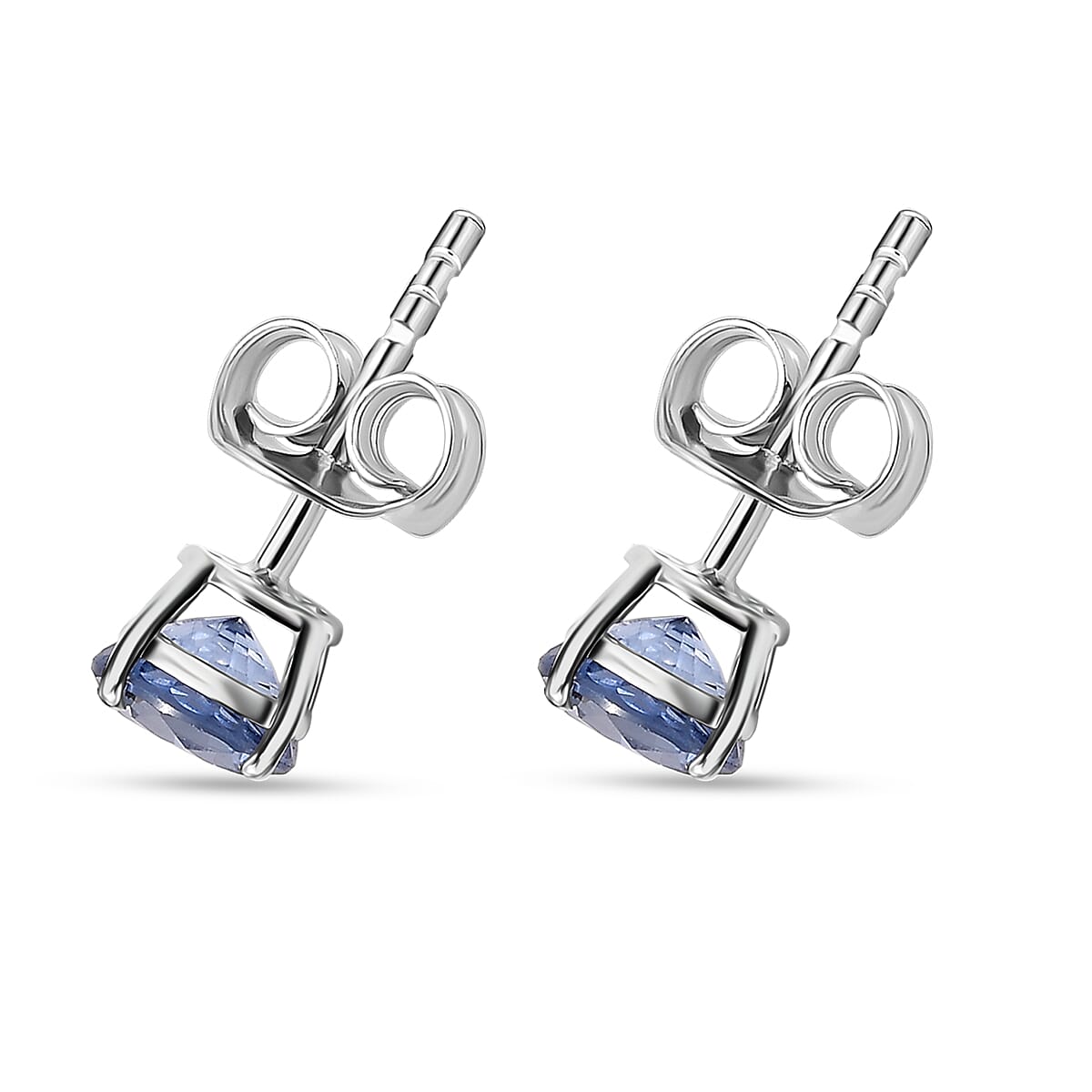 AAA Ceylon Blue Sapphire 1.25 ctw Solitaire Stud Earrings in 10K White Gold image number 3