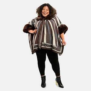 Instyle Brown Stripe Faux Fur Ruana - One Size Fits Most