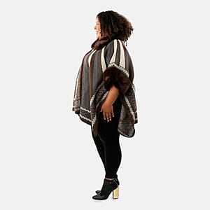 Instyle Brown Stripe Faux Fur Ruana - One Size Fits Most