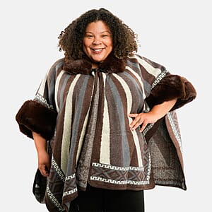 Instyle Brown Stripe Faux Fur Ruana - One Size Fits Most