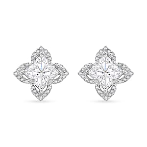 Clover Cut Moissanite 2.40 ctw Royal Bloom Earrings in Rhodium Over Sterling Silver