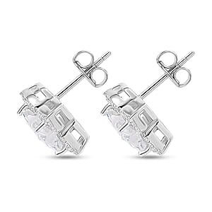 Clover Cut Moissanite 2.40 ctw Royal Bloom Earrings in Rhodium Over Sterling Silver