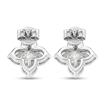 D'Joy Clover Cut Moissanite 2.40 ctw Royal Bloom Earrings in Rhodium Over Sterling Silver