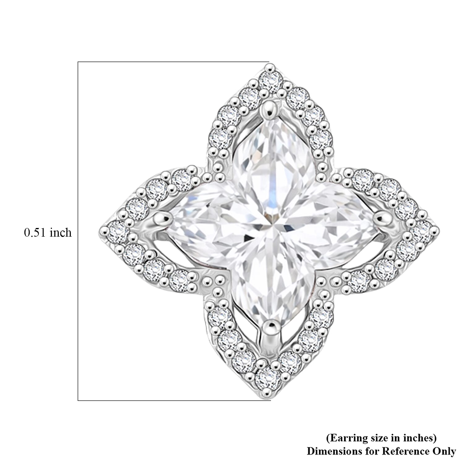 D'Joy Clover Cut Moissanite 2.40 ctw Royal Bloom Earrings in Rhodium Over Sterling Silver