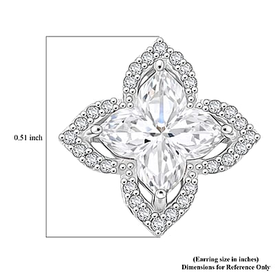 D'Joy Clover Cut Moissanite 2.40 ctw Royal Bloom Earrings in Rhodium Over Sterling Silver