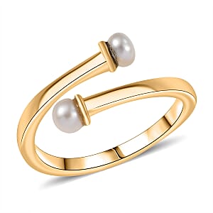 D'Joy Pearl Bypass Ring in 18K Vermeil Yellow Gold Over Sterling Silver (Size 5.0)