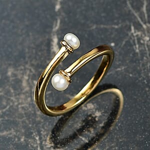 D'Joy Pearl Bypass Ring in 18K Vermeil Yellow Gold Over Sterling Silver (Size 5.0)