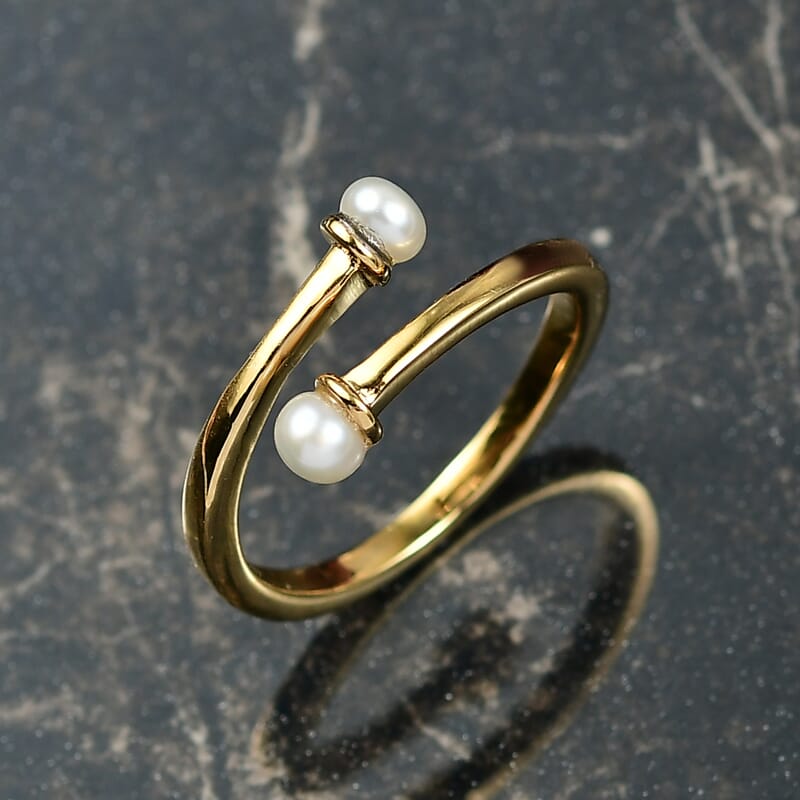 D'Joy Pearl Bypass Ring in 18K Vermeil Yellow Gold Over Sterling Silver (Size 5.0)