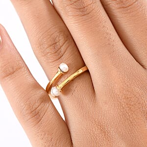 D'Joy Pearl Bypass Ring in 18K Vermeil Yellow Gold Over Sterling Silver (Size 5.0)