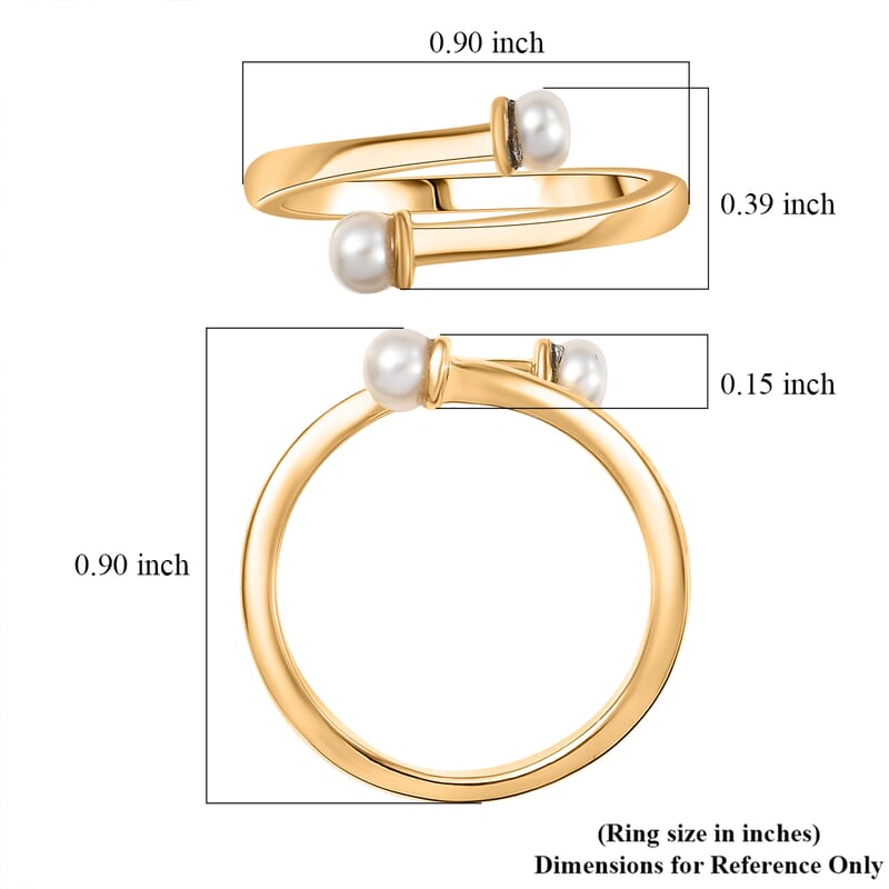 D'Joy Pearl Bypass Ring in 18K Vermeil Yellow Gold Over Sterling Silver (Size 5.0)