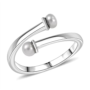 D'Joy Pearl Bypass Ring in Rhodium Over Sterling Silver (Size 5.0)