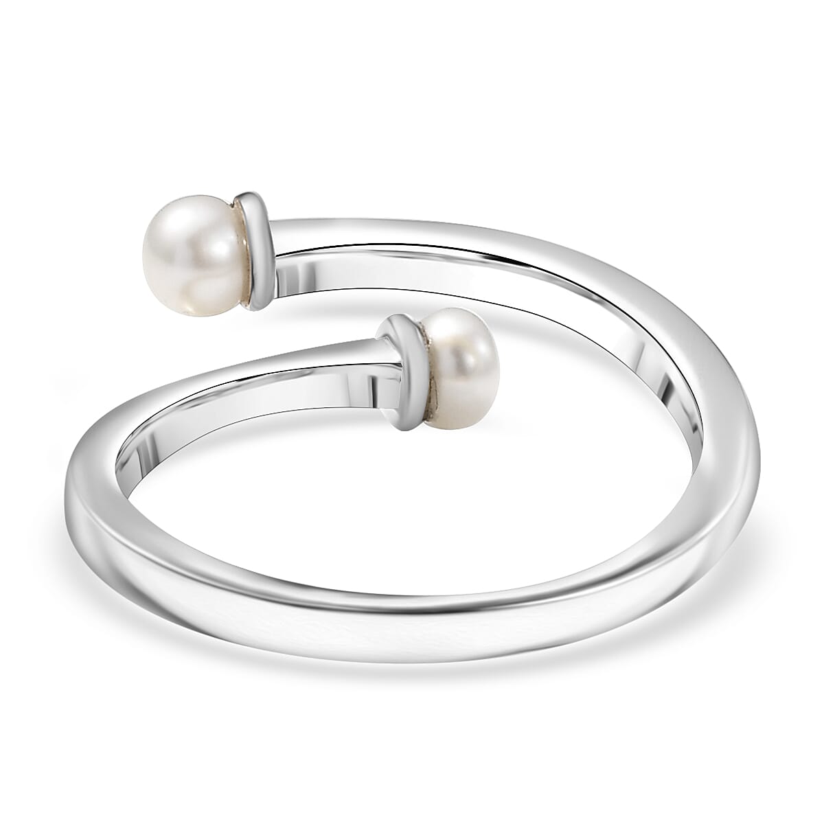 D'Joy Pearl Bypass Ring in Rhodium Over Sterling Silver (Size 5.0)