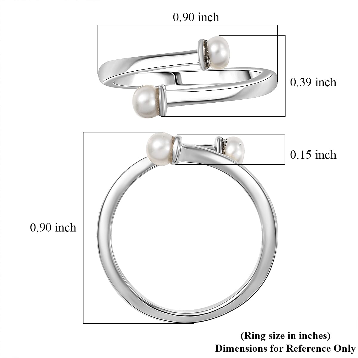 D'Joy Pearl Bypass Ring in Rhodium Over Sterling Silver (Size 5.0)