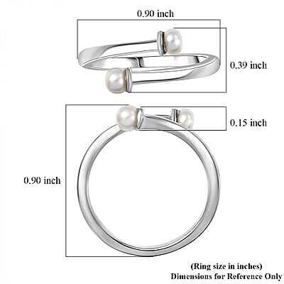 D'Joy Pearl Bypass Ring in Rhodium Over Sterling Silver (Size 5.0)