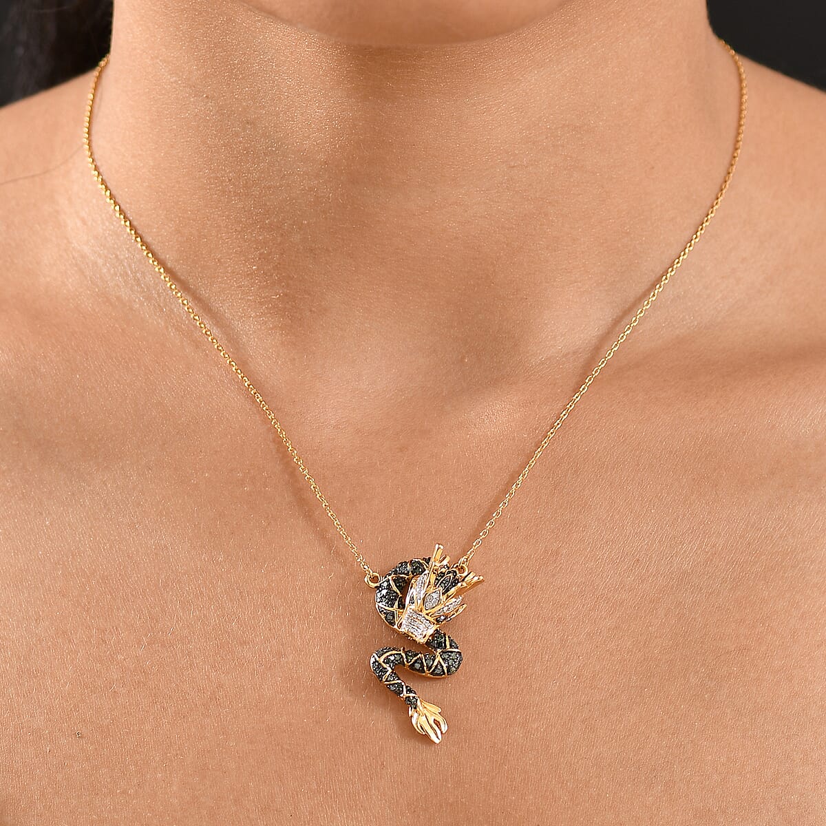 GP Green and White Diamond 0.75 ctw Necklace in 18K Vermeil Yellow Gold Over Sterling Silver 18 Inches image number 2