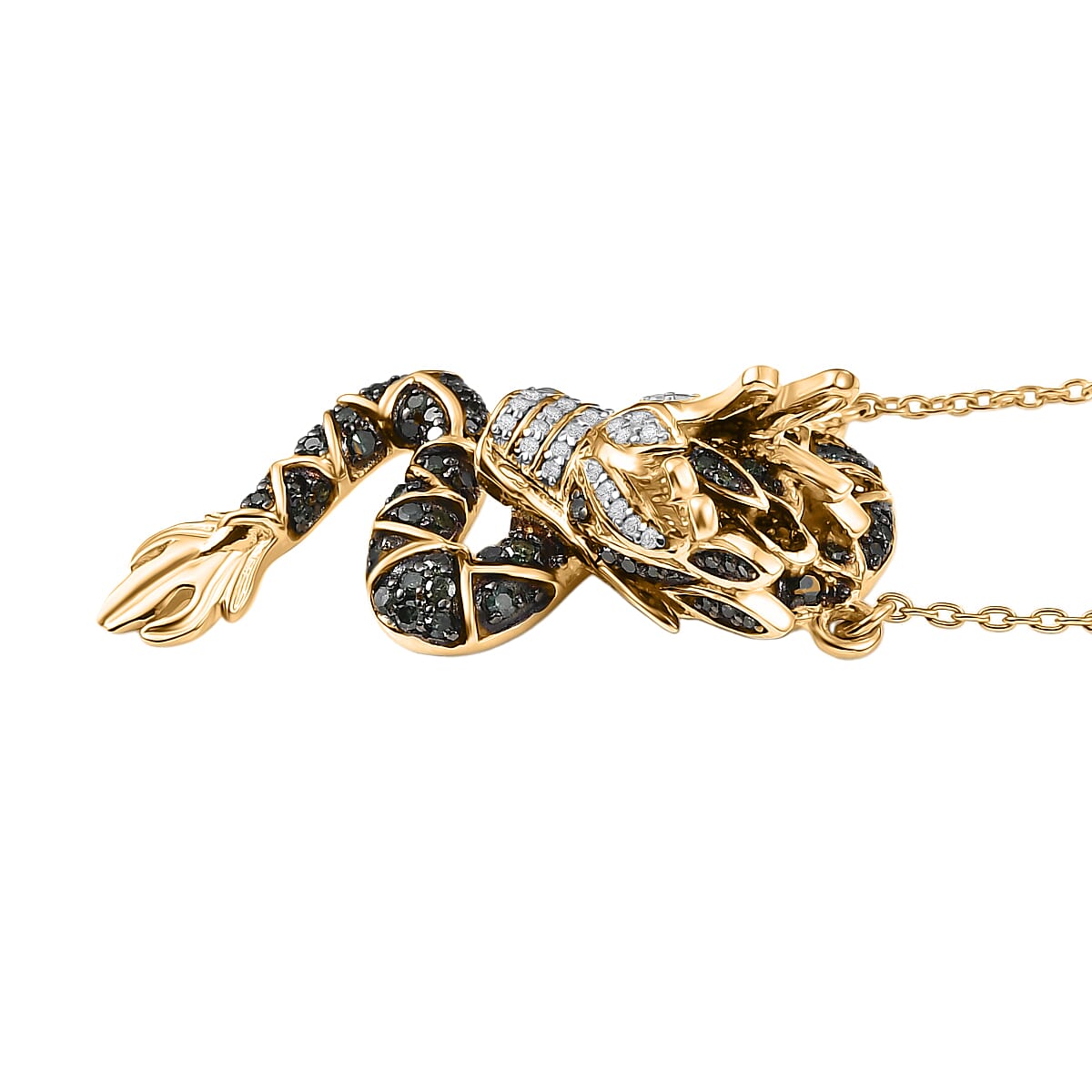 GP Trionfo Collection Green and White Diamond 0.70 ctw Dragon Necklace in 18K Vermeil Yellow Gold Over Sterling Silver (18-20 Inches)