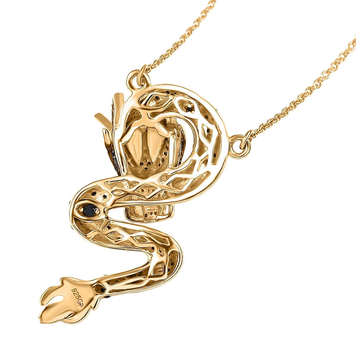 GP Trionfo Collection Green and White Diamond 0.70 ctw Dragon Necklace in 18K Vermeil Yellow Gold Over Sterling Silver (18-20 Inches)