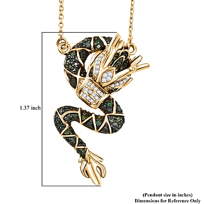 GP Trionfo Collection Green and White Diamond 0.70 ctw Dragon Necklace in 18K Vermeil Yellow Gold Over Sterling Silver (18-20 Inches)