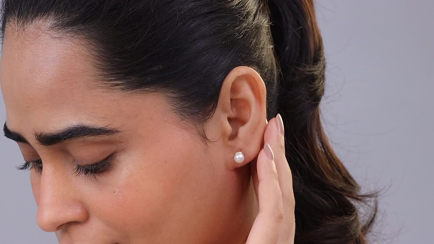 D'Joy Pearl Stud Earrings in 18K Vermeil YG Over Sterling Silver
