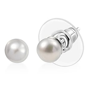 D'Joy Pearl Stud Earrings in Rhodium Over Sterling Silver