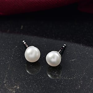 D'Joy Pearl Stud Earrings in Rhodium Over Sterling Silver