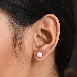 D'Joy Pearl Stud Earrings in Rhodium Over Sterling Silver