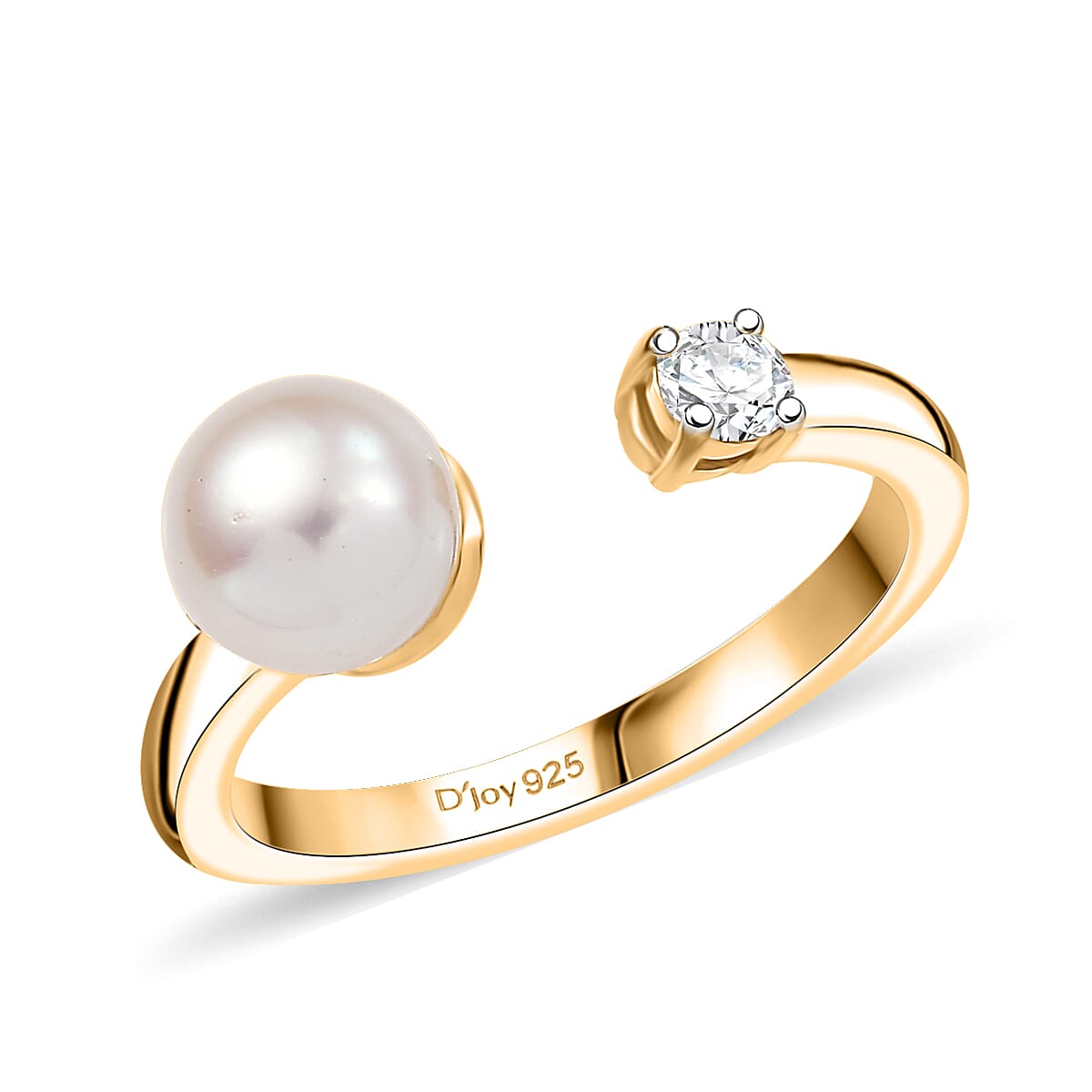 D'Joy Pearl and Lab Grown Diamond I3 0.10 ctw Ring in 18K Vermeil Yellow Gold Over Sterling Silver (Size 5.0) image number 0