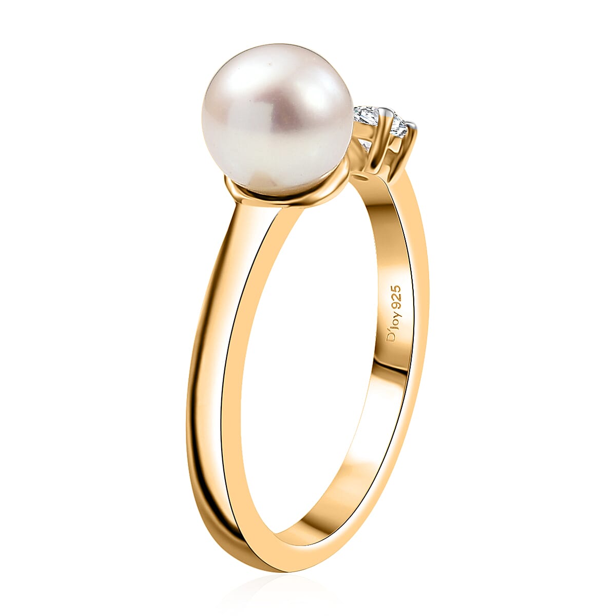 D'Joy Pearl and Lab Grown Diamond I3 0.10 ctw Ring in 18K Vermeil Yellow Gold Over Sterling Silver (Size 7.0) image number 3