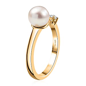 D'Joy Pearl and Lab Grown Diamond I3 0.10 ctw Ring in 18K Vermeil Yellow Gold Over Sterling Silver (Size 7.0)