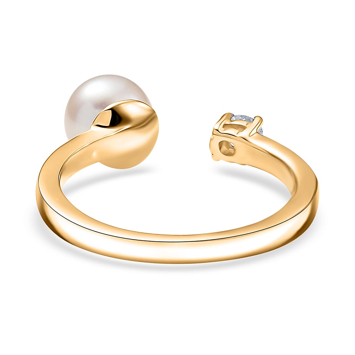D'Joy Pearl and Lab Grown Diamond I3 0.10 ctw Ring in 18K Vermeil Yellow Gold Over Sterling Silver (Size 7.0) image number 4