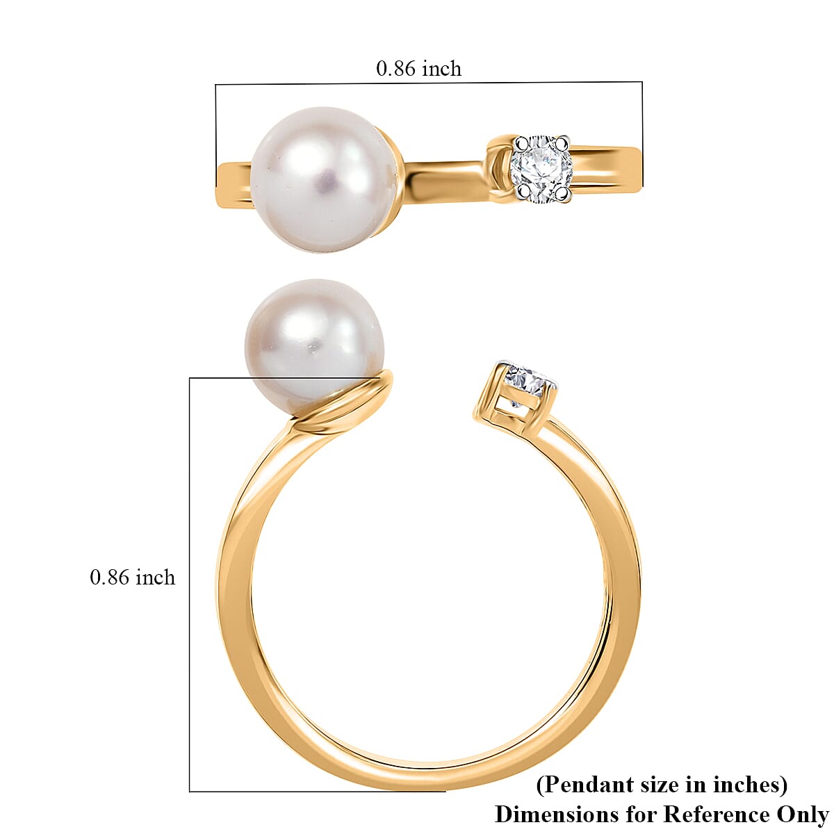 D'Joy Pearl and Lab Grown Diamond I3 0.10 ctw Ring in 18K Vermeil Yellow Gold Over Sterling Silver (Size 7.0) image number 5