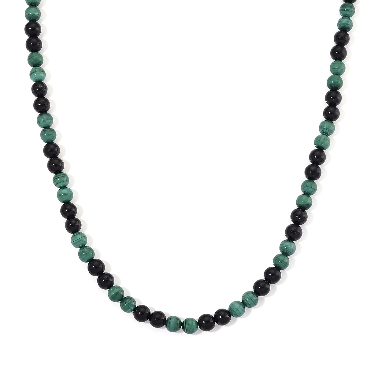 African Malachite and Shungite 230.00 ctw Beaded Necklace in Stainless Steel 18-20 Inches image number 0