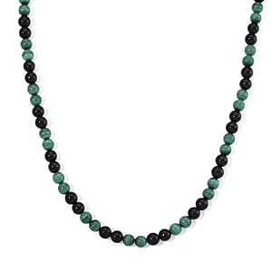African Malachite and Shungite 230.00 ctw Beaded Necklace in Stainless Steel 18-20 Inches