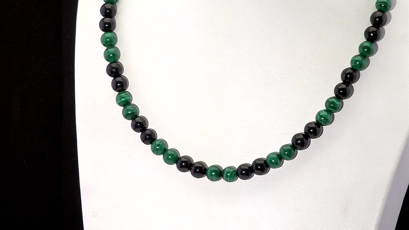 African Malachite and Shungite 230.00 ctw Beaded Necklace in Stainless Steel 18-20 Inches