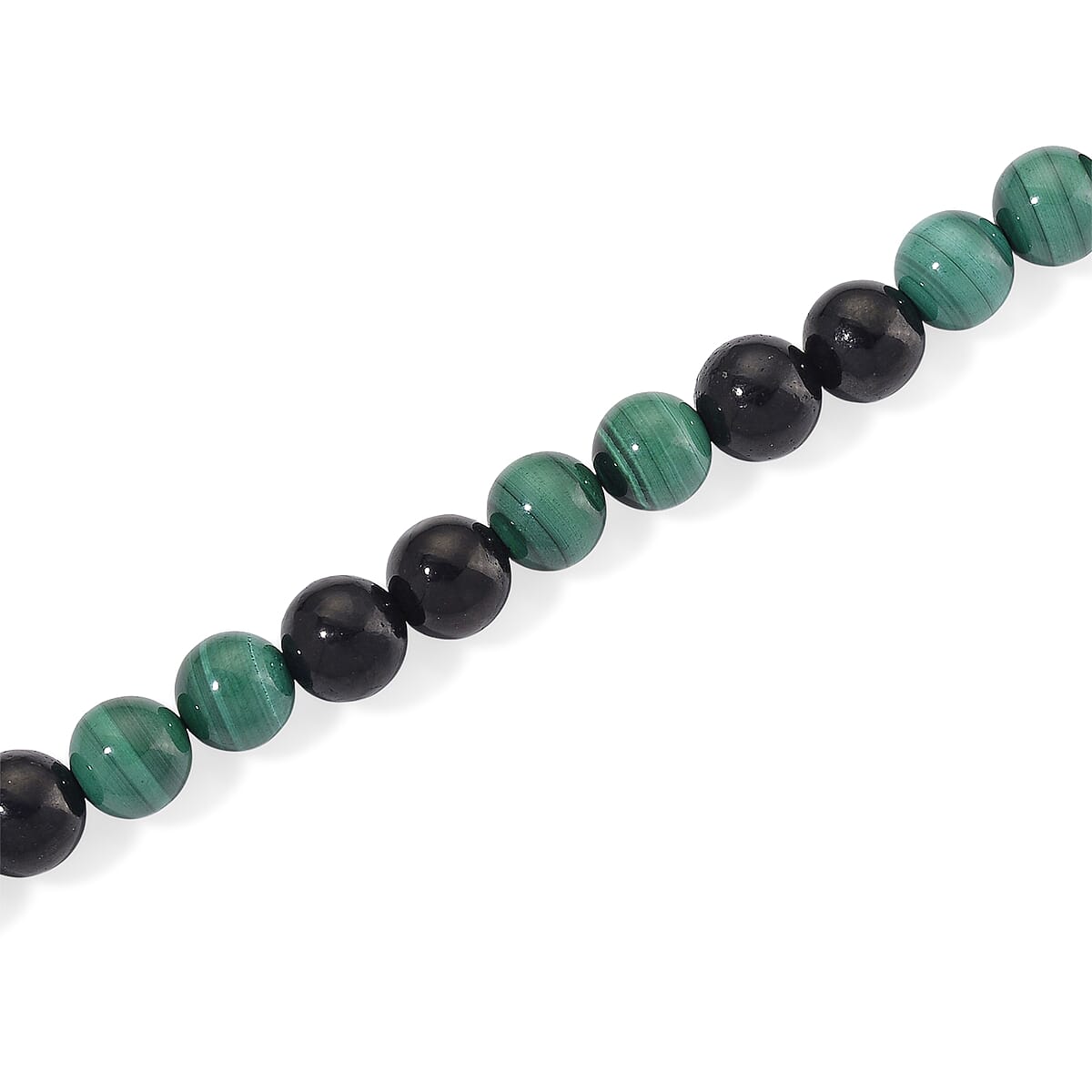 African Malachite and Shungite 230.00 ctw Beaded Necklace in Stainless Steel 18-20 Inches image number 2