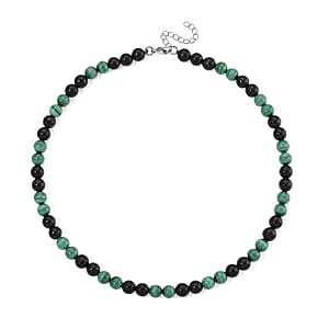 African Malachite and Shungite 230.00 ctw Beaded Necklace in Stainless Steel 18-20 Inches